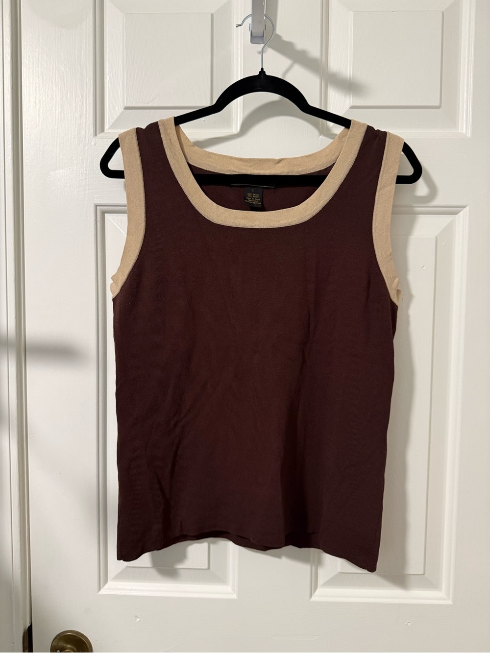 Sleeveless Brown Tank with Cream Contrast Trim